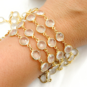 Crystal Round Shape Bezel Gold Plated Wire Chain
